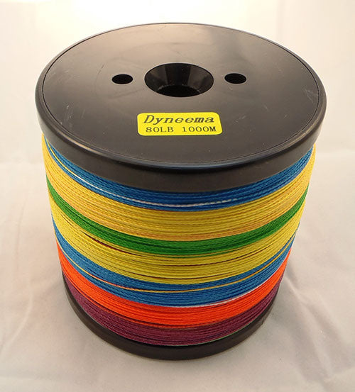 Colour-change braided fishing line on its current product spool
