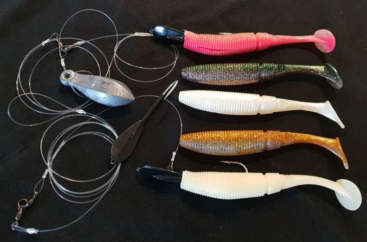 The Downrigger Shop large soft plastics rigged with spoon hooks