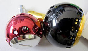 Red and black Downrigger Shop reel knobs